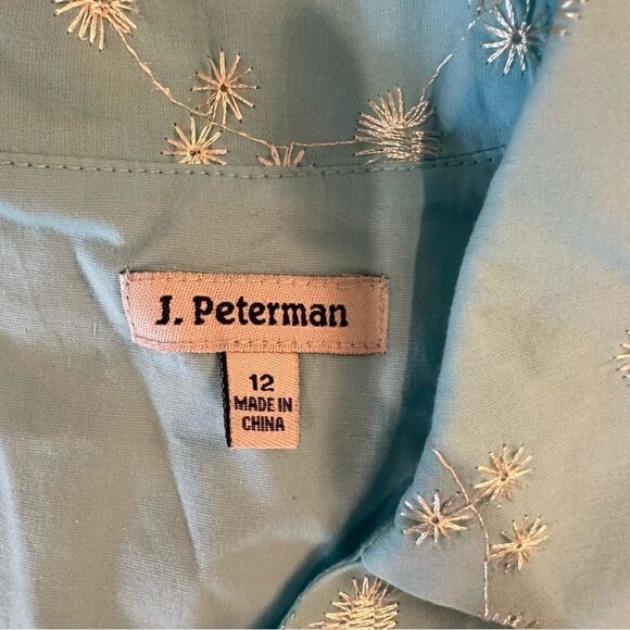 J. Peterman Dress Midi Size 12 Blue Floral Embroidered Vintage Gatsby Style - Picture 5 of 13